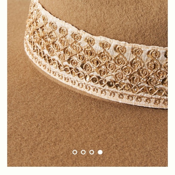 Anthropologie Maradji hat NWT one size taupe gold trimmed display picture 2